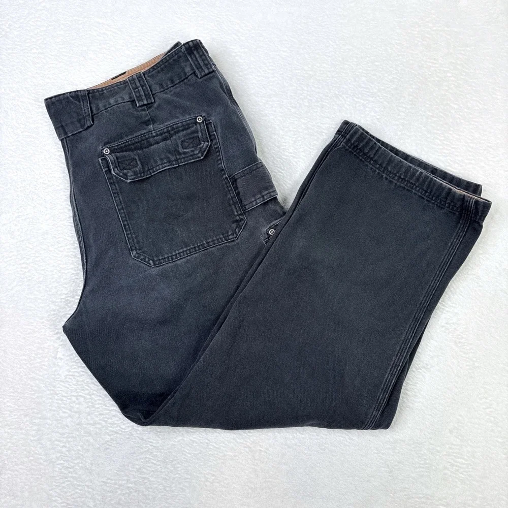 Duluth Trading Co Mens 42x32 Black Fire Hose Cargo Work Pants Faded Actual 39x29